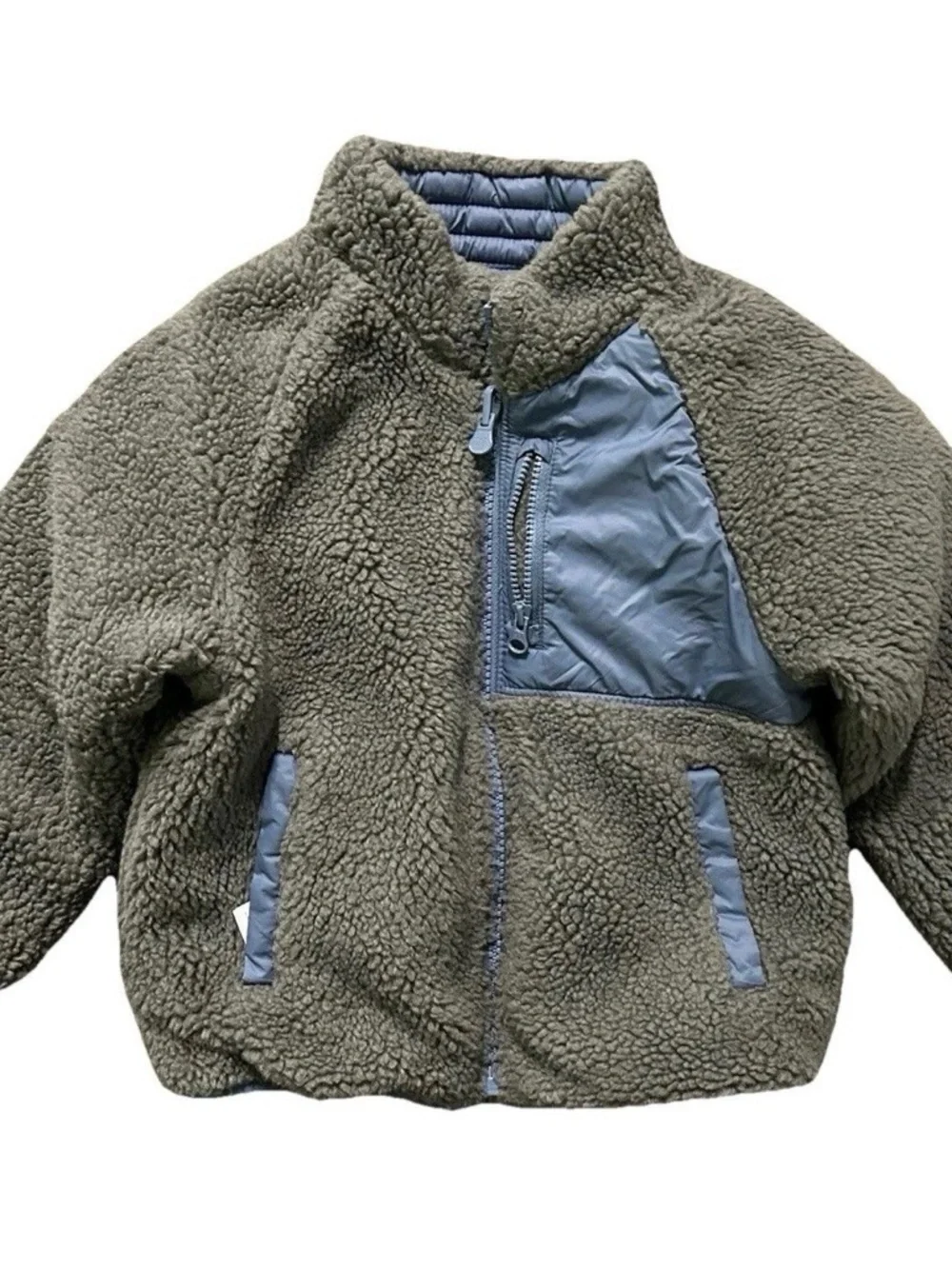 Gap Toddler Boy Reversible Blue Puffer Jacket Sherpa Lined Size 3T